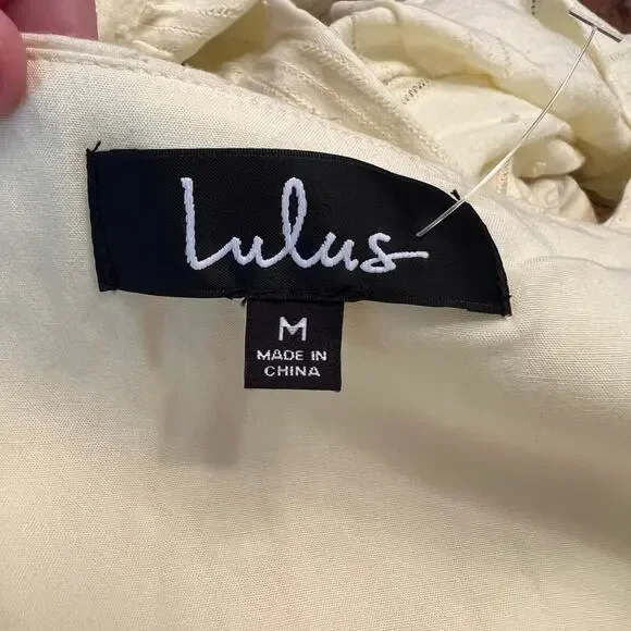 Lulu’s Dreaming of You Yellow Dress Ruffled Size Medium Flutter Sleeves - Picture 7 of 9